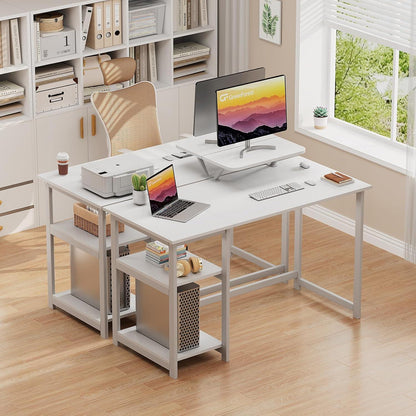 Kleiner Schreibtisch Weiß mit Stauraum, 100cm Computertisch PC Schreibtisch