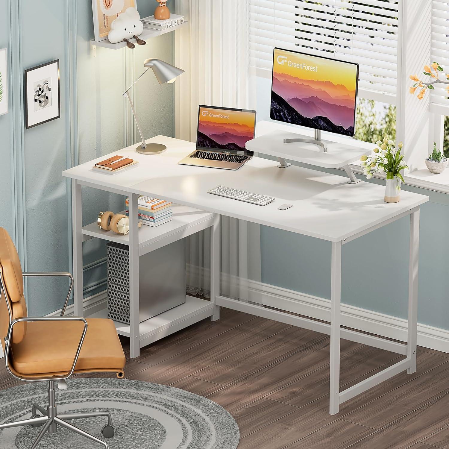 Schreibtisch mit Stauraum 140cm, Bürotisch PC Schreibtisch, Monitorständer, Home Office