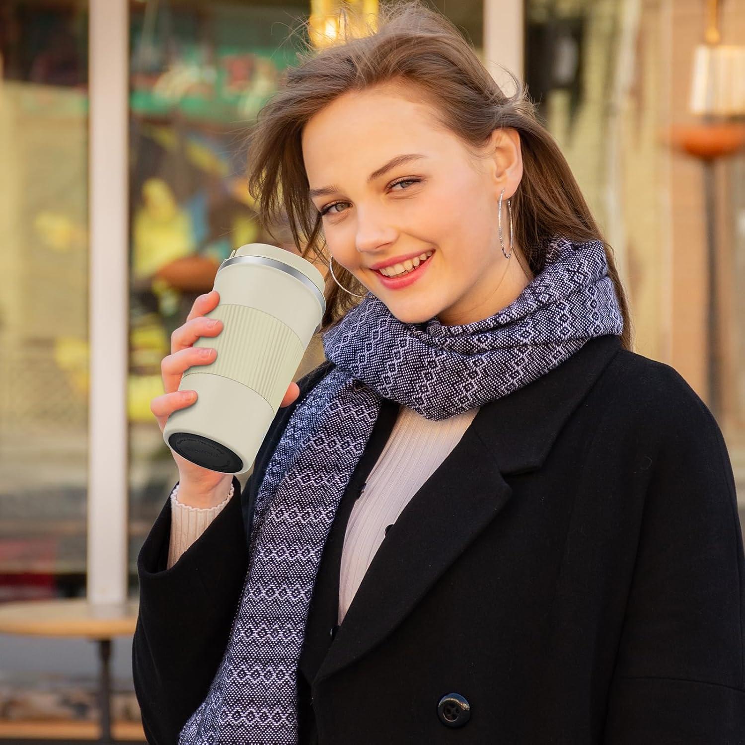 Aolieh Thermobecher Edelstahl 380ml Sand Isolierbecher Travel Mug