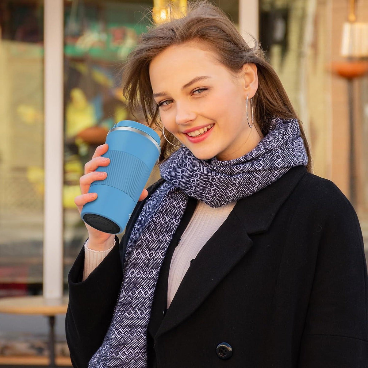 Aolieh Thermobecher 380ml Auslaufsicher Edelstahl Travel Mug Blau