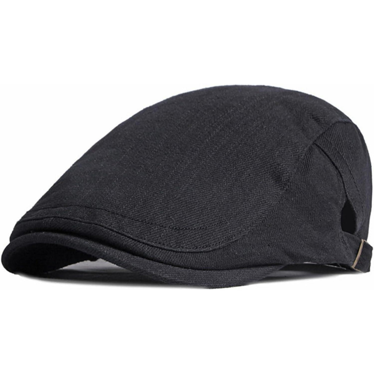 Baumwoll Flatcap Herren Sommer – Verstellbare Newsboy Cap Schwarz
