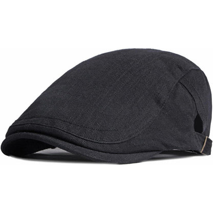 Baumwoll Flatcap Herren Sommer – Verstellbare Newsboy Cap Schwarz