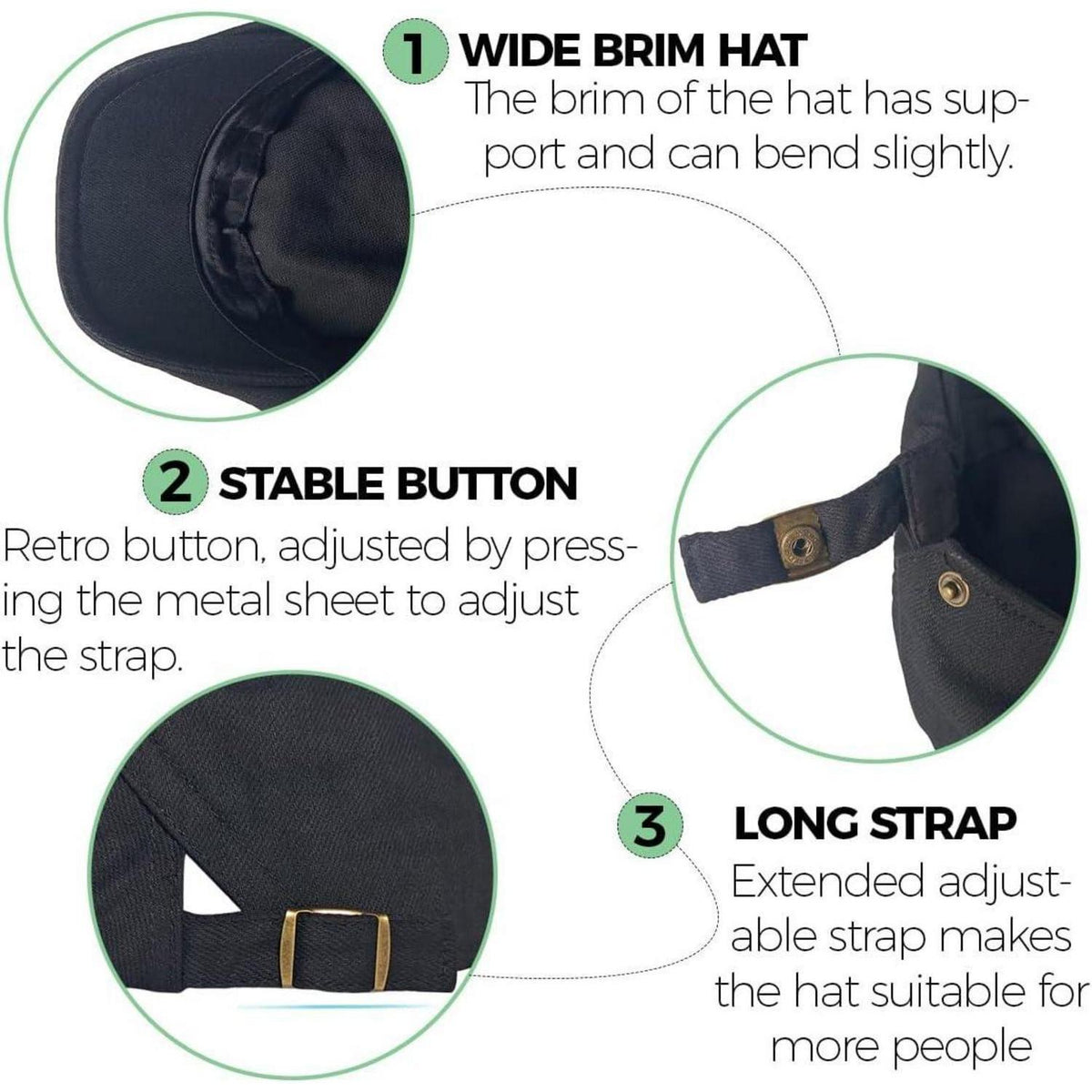 Baumwoll Flatcap Herren Sommer – Verstellbare Newsboy Cap Schwarz