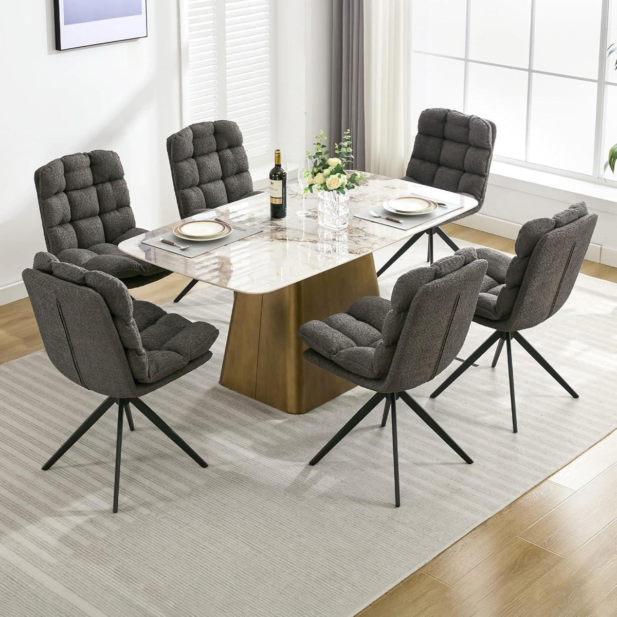 Drehbare Esszimmerstühle 6er Set, Grau – Komfort & Modernes Design