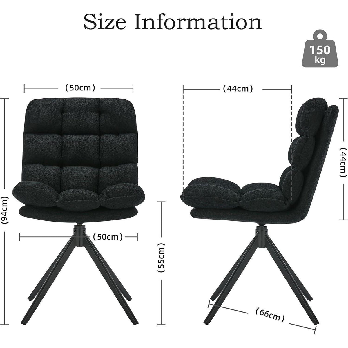 Drehbare Esszimmerstühle 4er Set mit Kissen – Schwarz