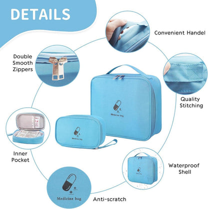 Medikamententasche Set Reiseapotheke Wasserdicht Blau