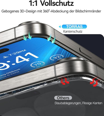 TORRAS Panzerglas Schutzfolie für iPhone 16 Plus 9H Anti-Fingerabdruck 2 Stück