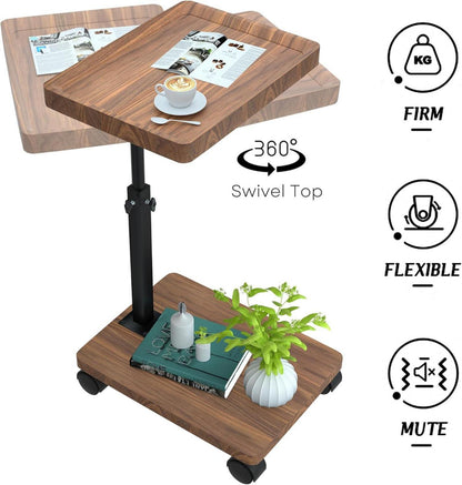 Beistelltisch mit Rollen Höhenverstellbar Holz Nussbaum Finish