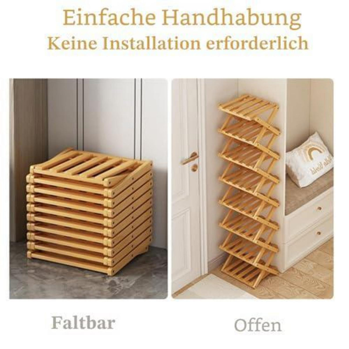 Faltbares Bambus Schuhregal | 6 Etagen | Platzsparend & Robust