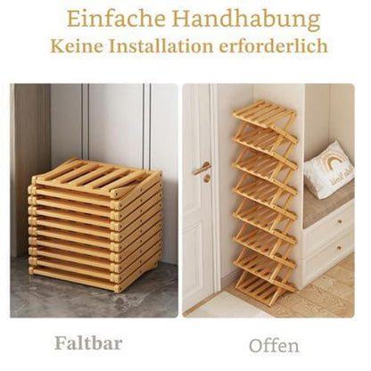 Faltbares Bambus Schuhregal | 6 Etagen | Platzsparend & Robust