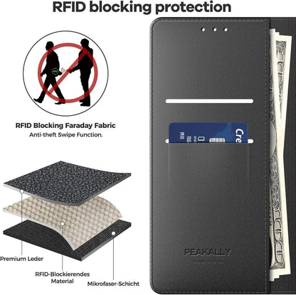 Peakally Samsung Galaxy S24 FE 5G Handyhülle Schwarz PU Leder Magnetic Wallet Case