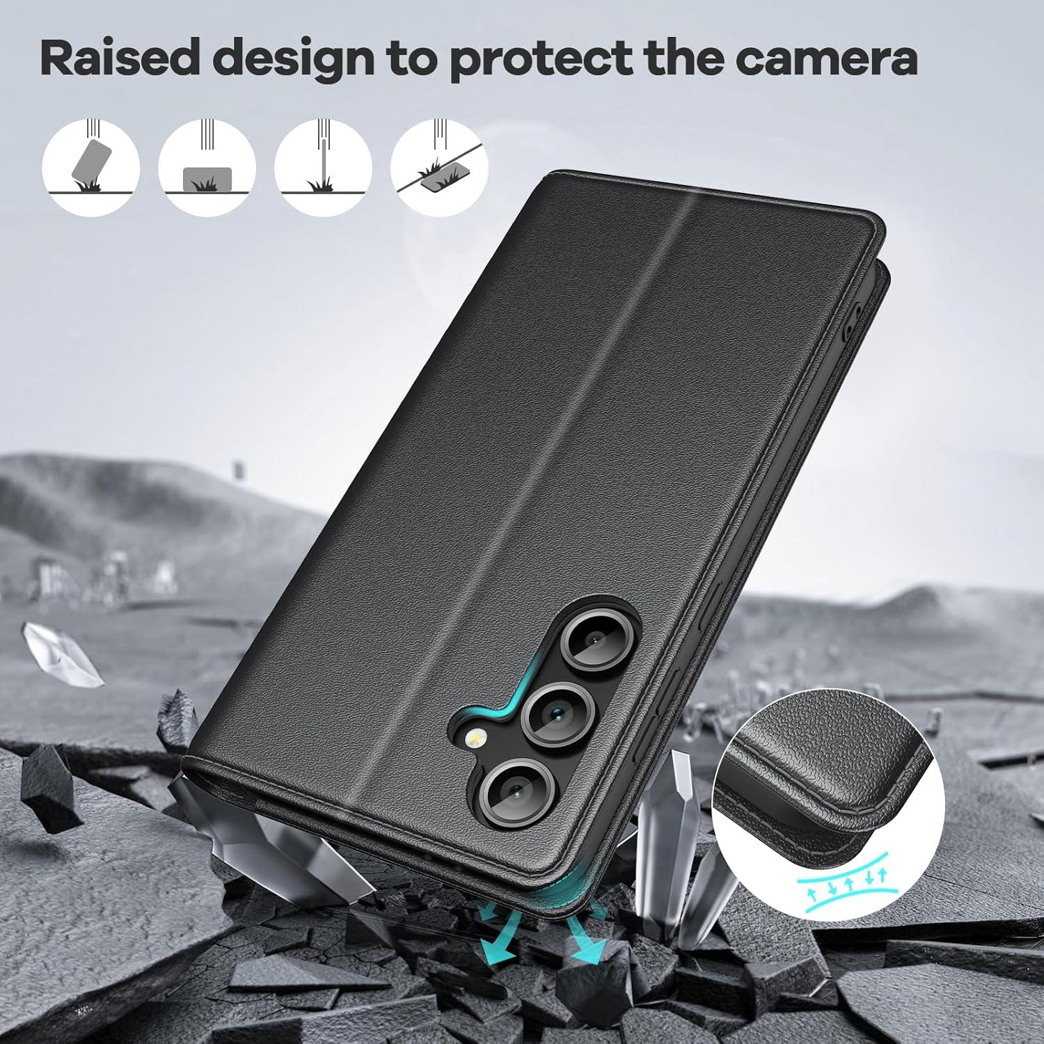Peakally Samsung Galaxy S24 FE 5G Hülle Schwarz PU Leder Magnet 360° Schutz