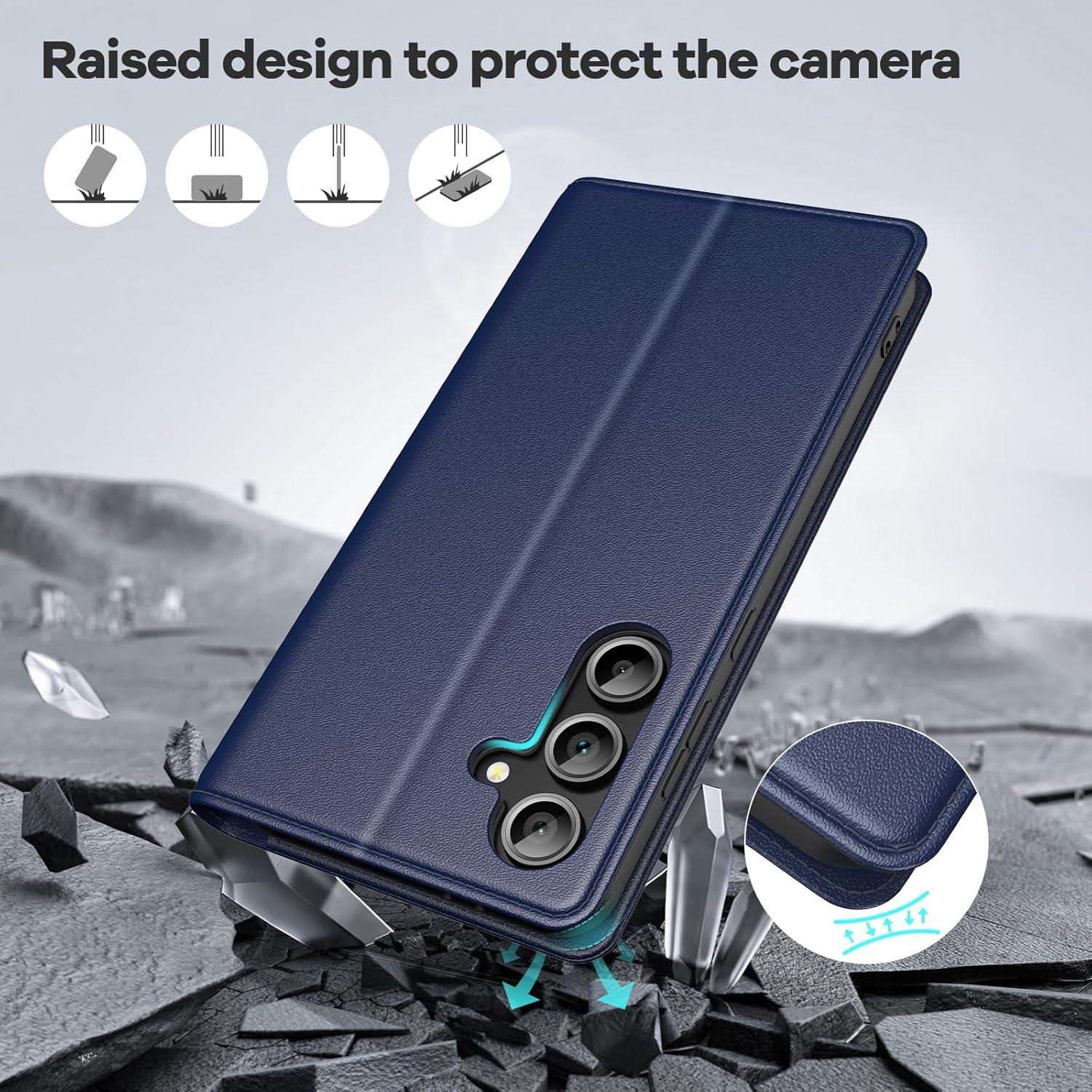 Samsung Galaxy S24 FE 5G Hülle Blau PU Leder 360° Schutz Magnet Stand