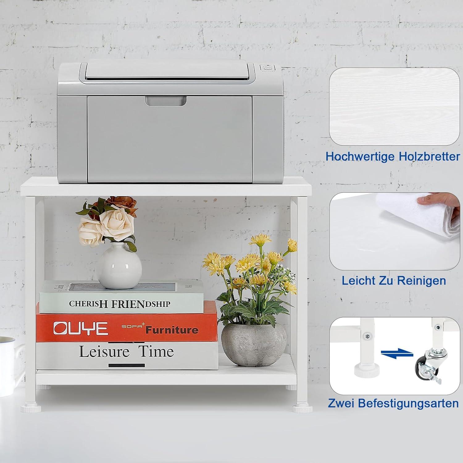Druckerständer Weiß 2-Stufig mit Rollen 42x30x35cm für Büro Zuhause Schule