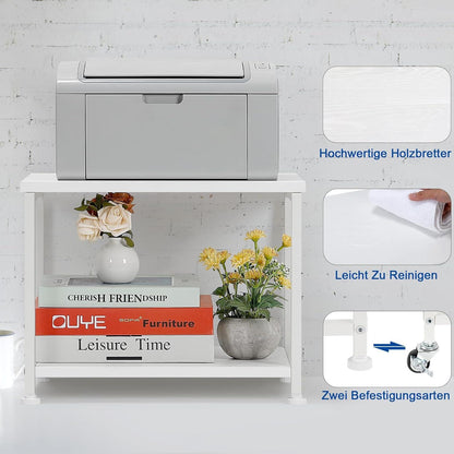 Druckerständer Weiß 2-Stufig mit Rollen 42x30x35cm für Büro Zuhause Schule