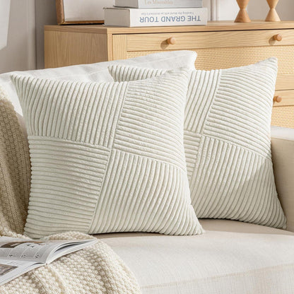 Creme Cord Kissenbezüge 50x50cm - 2er Set | Gestreifte Zierkissen