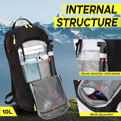 Fahrradrucksack 10L mit Regenschutz und Helmnetz, wasserdicht