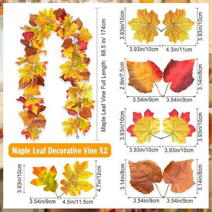 Künstliche Ahornblätter Girlande Herbstdeko 174cm 2 Stück