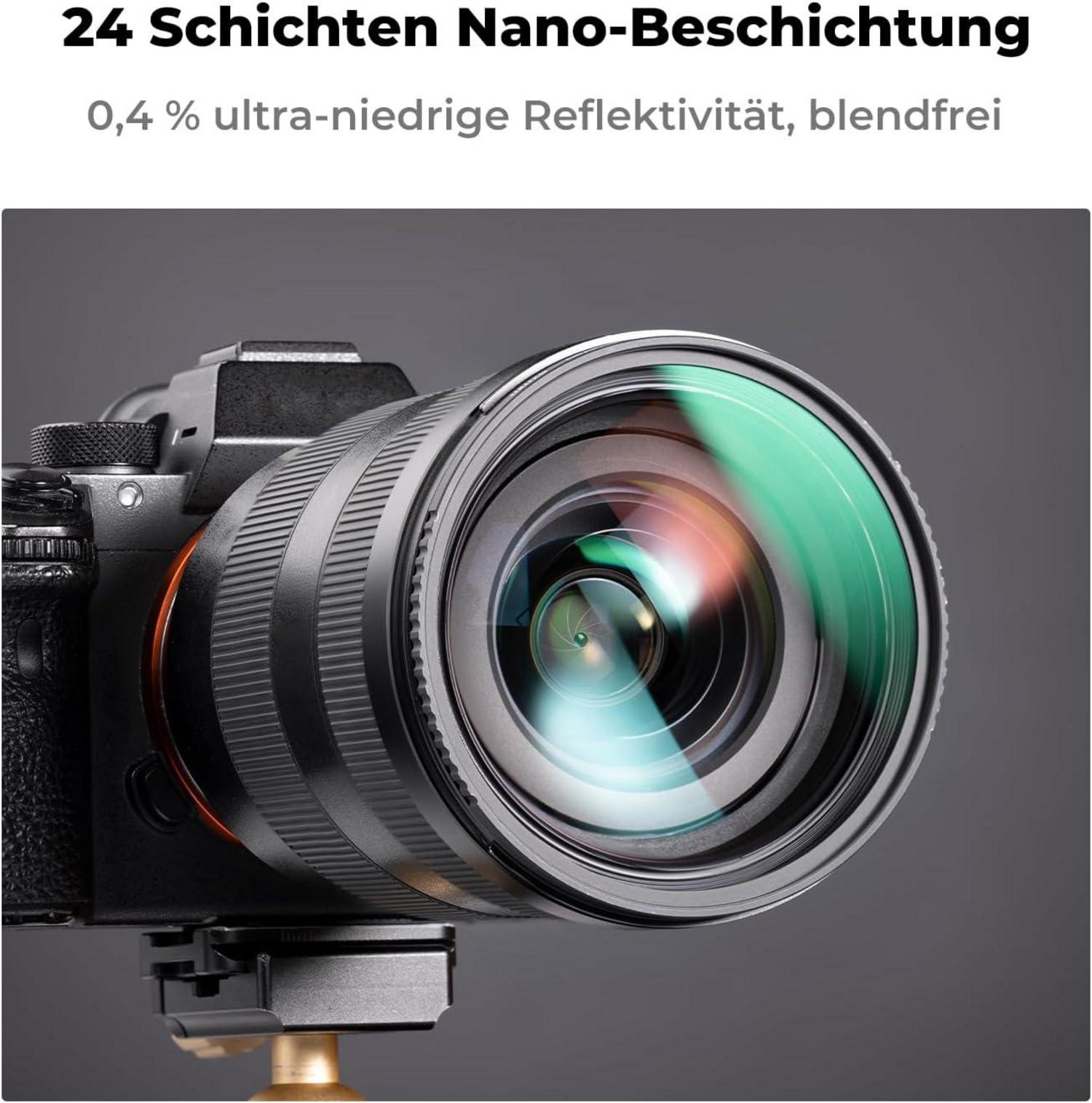 K&F Concept Nano D-Serie UV Filter 72mm mit Objektivdeckel und Reinigungstuch