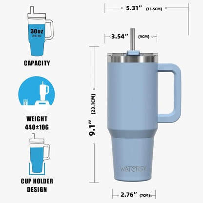 30oz Thermobecher to Go Edelstahl Vakuum Trinkbecher Griff Strohhalm