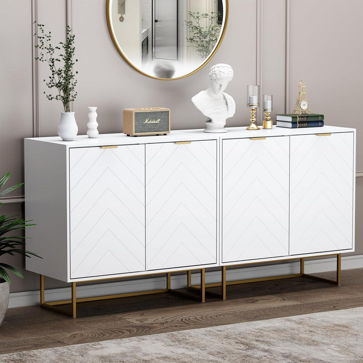 Weißes Sideboard 2er Set – 160x40x77,5cm, vielseitiger Aufbewahrungsschrank