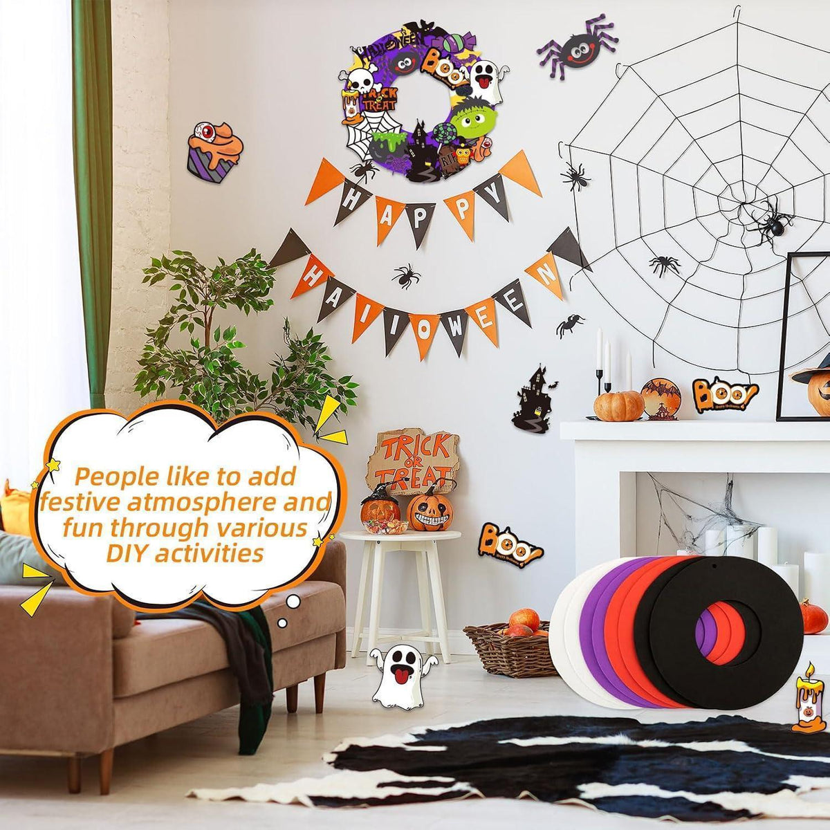 Halloween Kränze Bastelset für Kinder – 8er Set DIY Deko