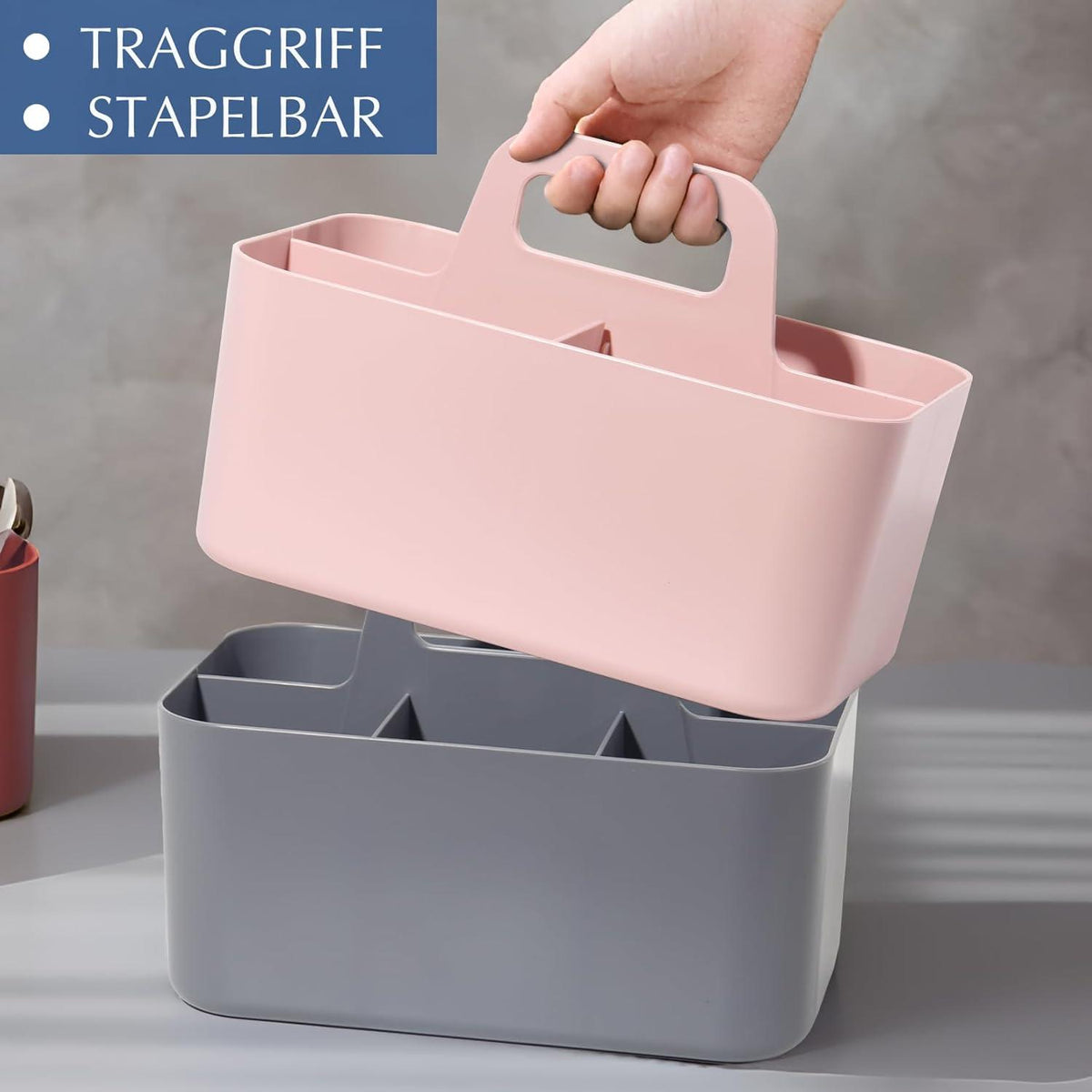 SYLANDO Korb Organizer mit Griff 24x15x11 cm Aufbewahrung Rosa