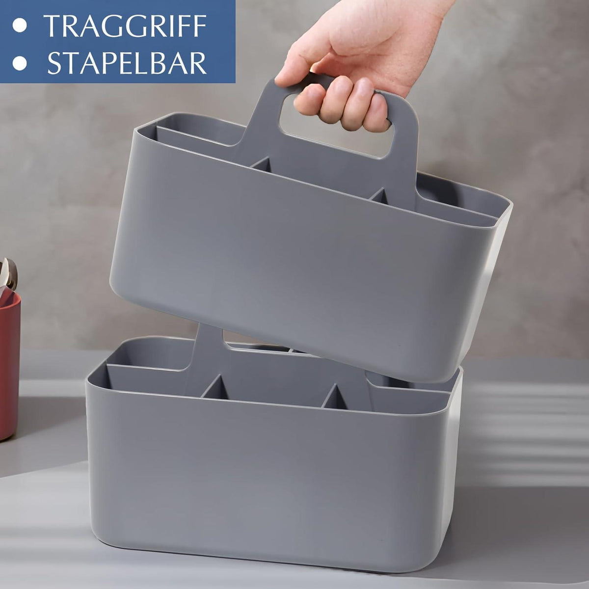 Kunststoffkorb Organizer mit Griff 24x15x11cm Aufbewahrung Bad Schreibtisch Grau