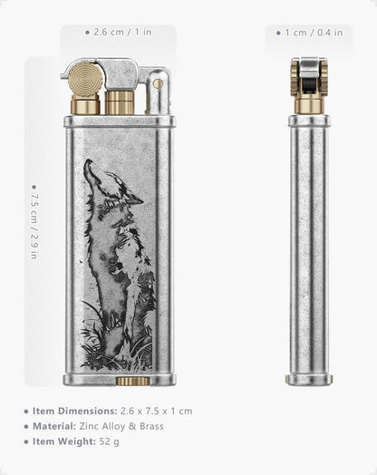 Vintage Benzinfeuerzeug mit Wolfsmotiv - Bestes Geschenk für Männer