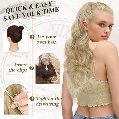 Lockiger Pferdeschwanz Extensions blond 50cm Synthetik Haarverlängerung