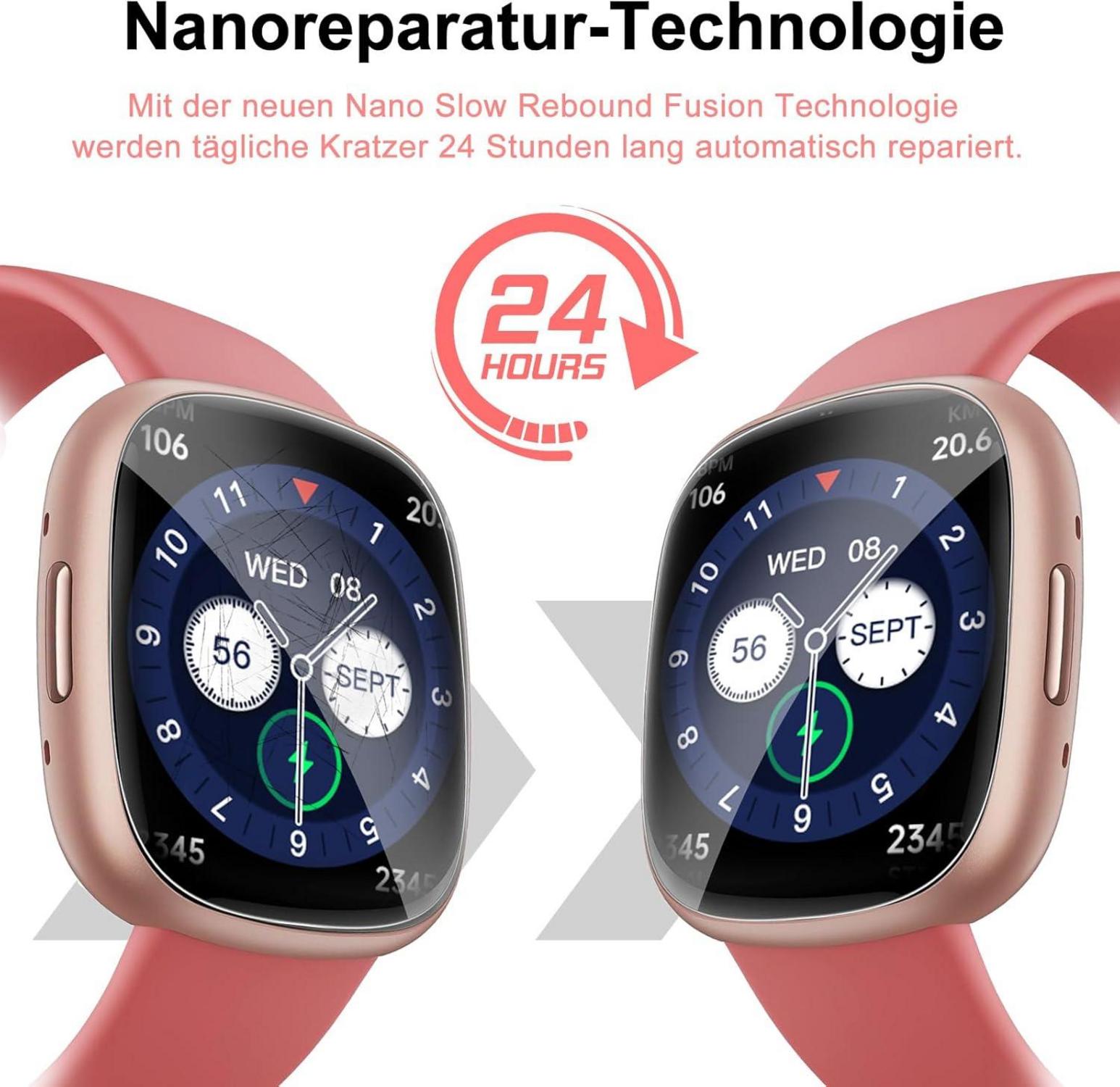 4er Set Schutzfolie Fitbit Versa 3 4 Sense 2, Displayfolie Blasenfrei