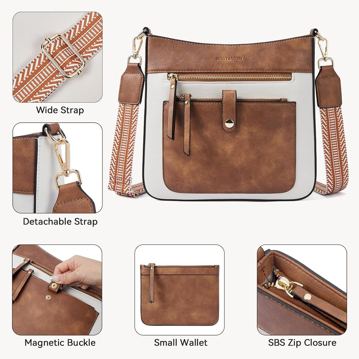 BOSTANTEN Handtasche Damen Mittelgroß Veganes Leder Umhängetasche