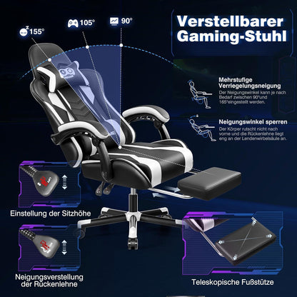 OneGame Gaming Stuhl mit Fußstütze und Lendenwirbelstütze PU-Leder