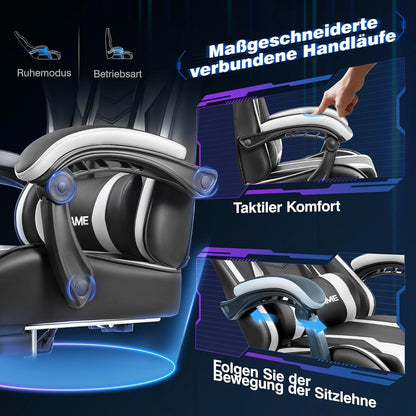 Gaming Stuhl mit Fußstütze und Lendenwirbelstütze ergonomischer