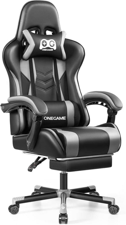 Ergonomischer Gaming-Stuhl mit Fußstütze und Lendenwirbelstütze