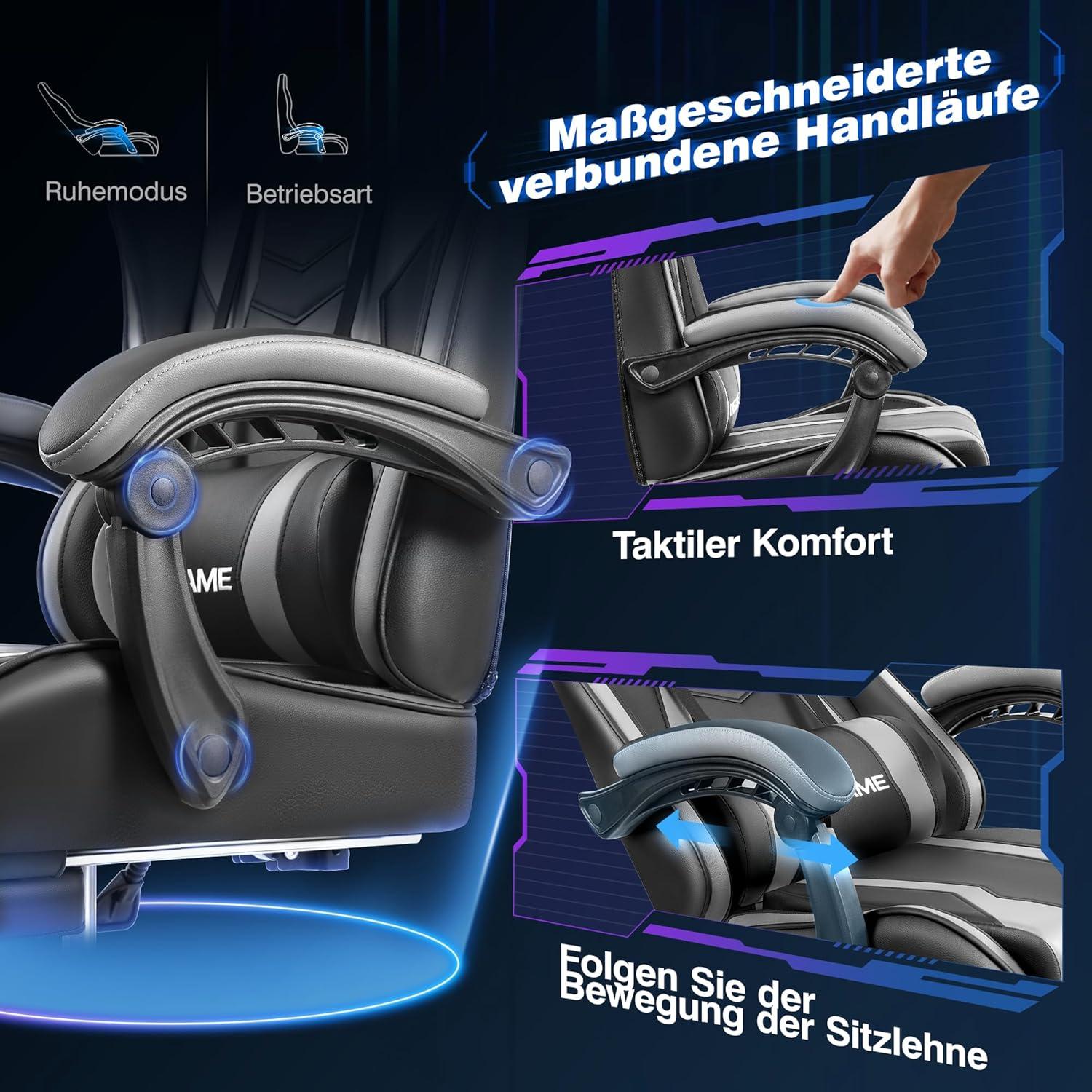 Gaming-Stuhl mit Fußstütze, ergonomisch, höhenverstellbar, hohe