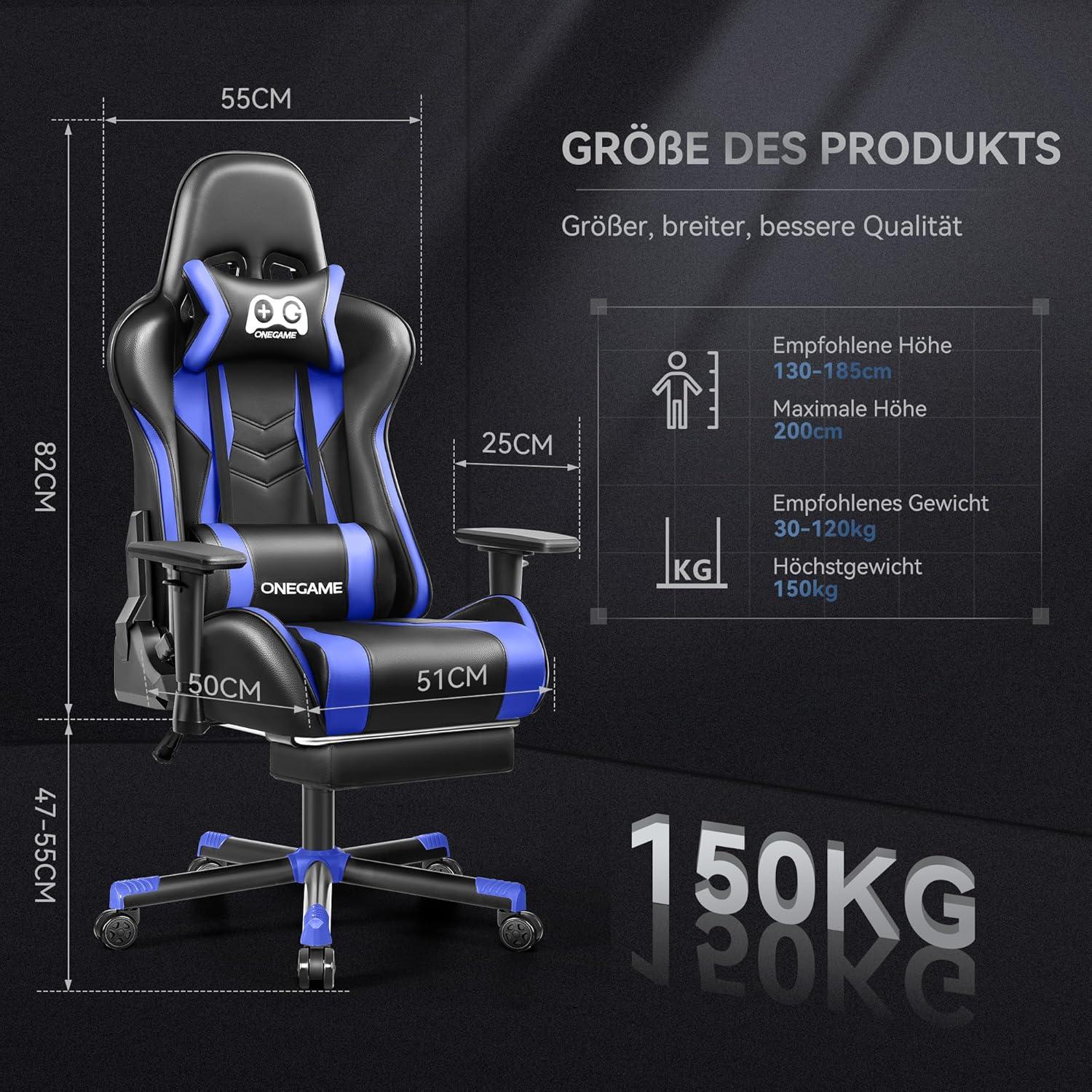 Ergonomischer Gaming Stuhl mit verstellbaren Armlehnen & PU-Leder