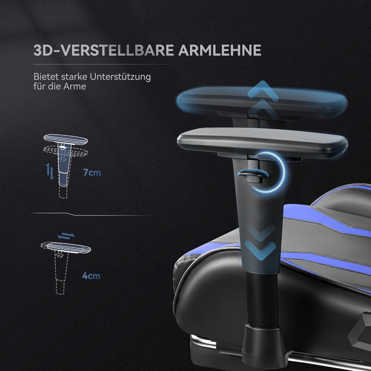 Ergonomischer Gaming Stuhl hohe Rückenlehne verstellbare Armlehnen