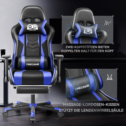 Großer Gaming Stuhl mit verstellbaren Armlehnen, PU-Leder, ergonomisch, belastbar 150KG