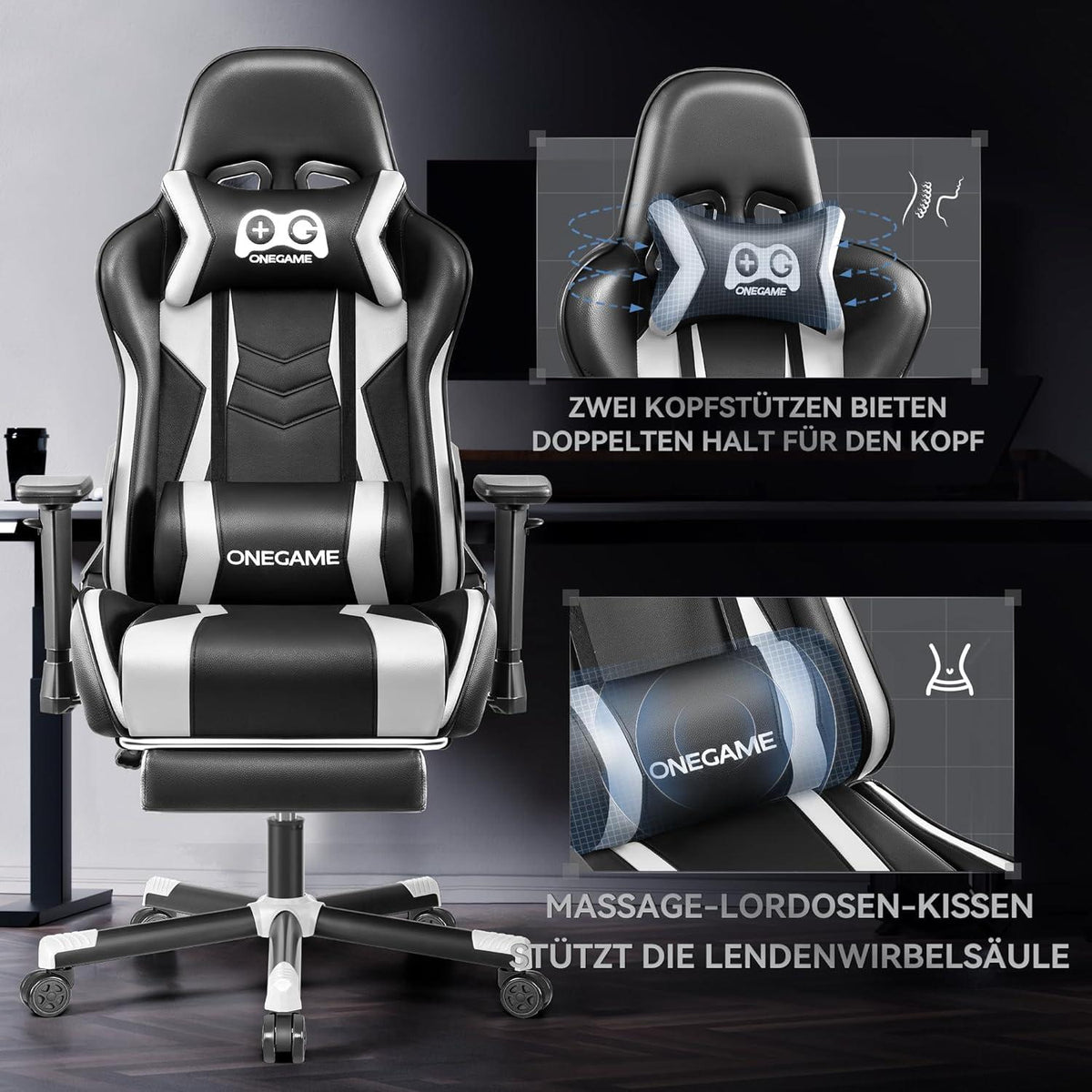Gaming Stuhl Ergonomischer PU Racing Chair mit Fußstütze
