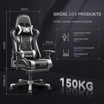 Ergonomischer Gaming Stuhl mit Fußstütze und 3D Armlehne