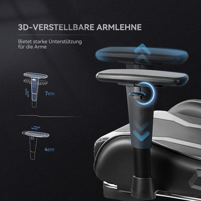 Gaming Stuhl mit Fußstütze und 3D Armlehne, höhenverstellbarer