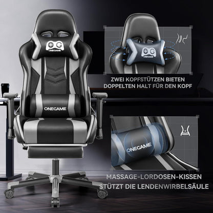 OneGame Gaming Stuhl mit Fußstütze und hoher Rückenlehne, ergonomischer Bürostuhl, höhenverstellbarer Stuhl