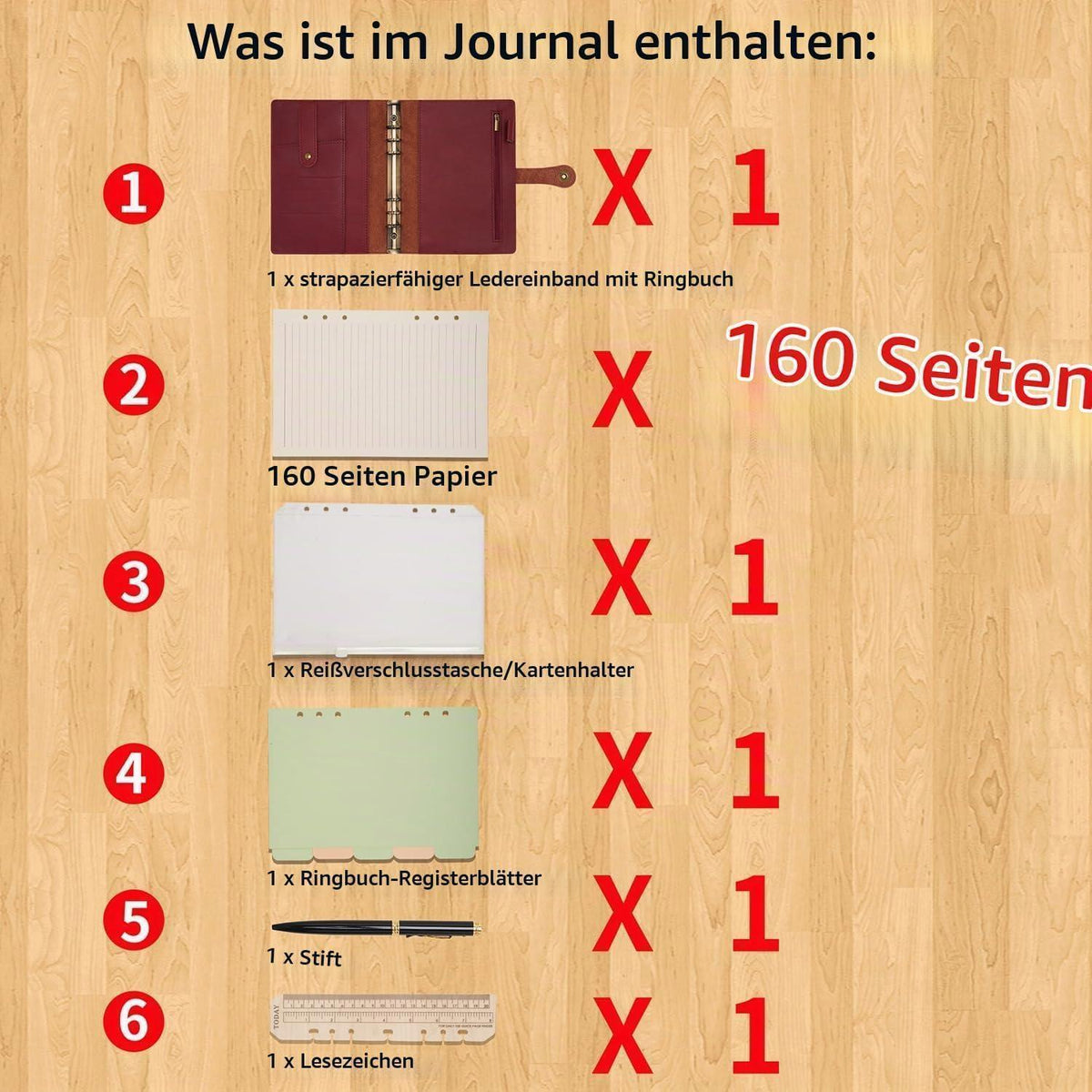 A6 Ringbuch Notizbuch mit Zubehör – Weinrot in Lederoptik