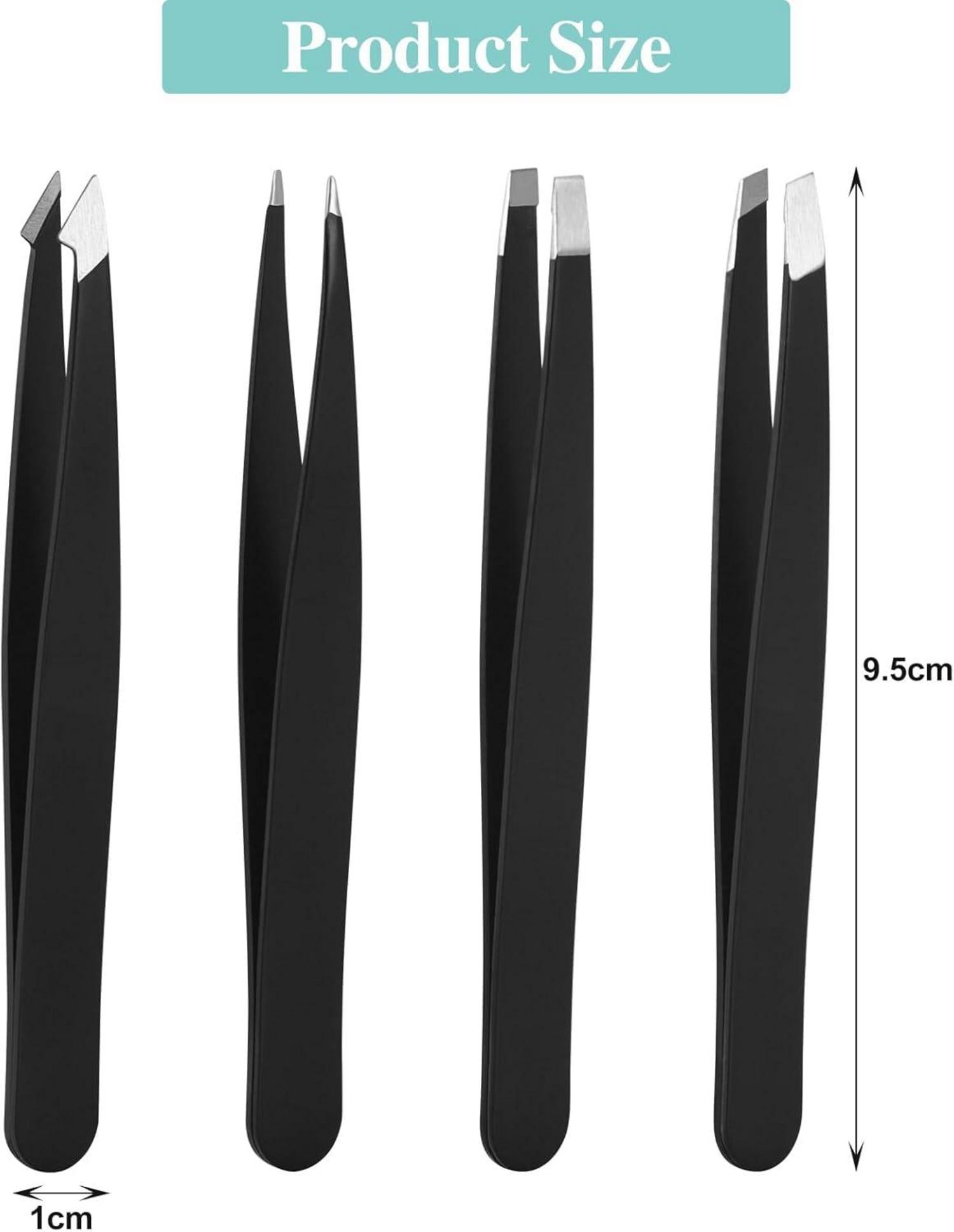 Professionelle Pinzetten Set Edelstahl Schwarz mit Lederetui