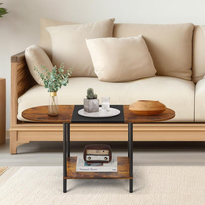 Nandae Kleiner Couchtisch mit Ablagen 90cm Holz Schwarz