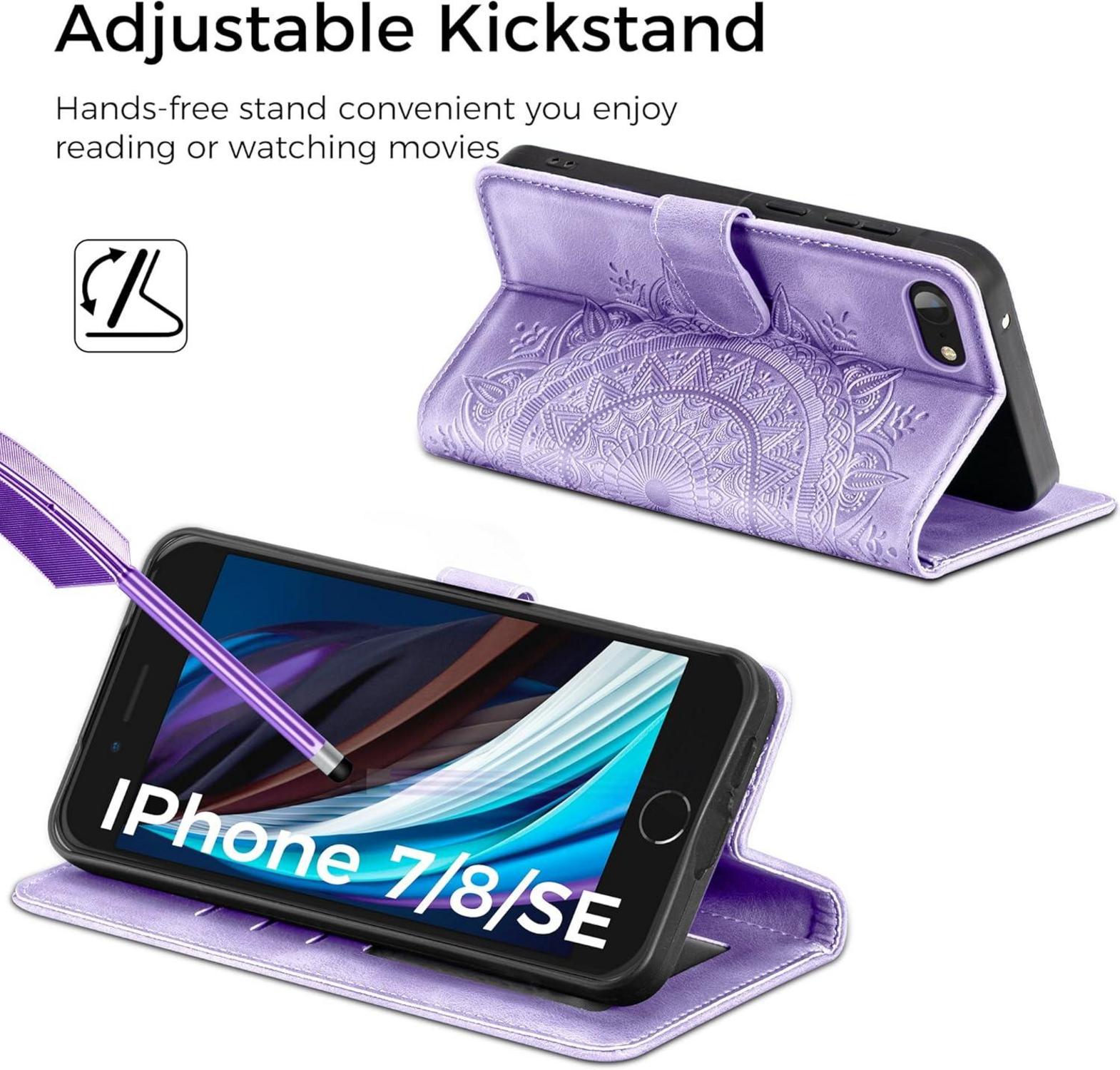 Hülle für iPhone SE 2022/2020/7/8 Flip PU Leder Hellviolett