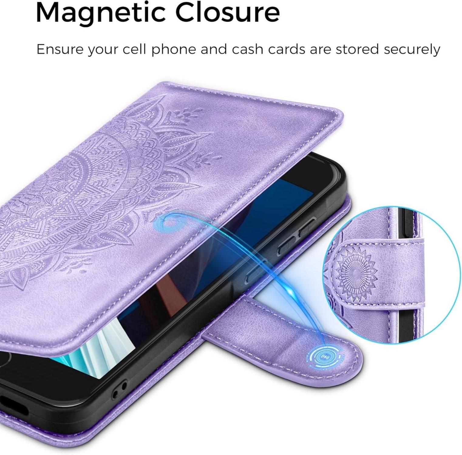 Handyhülle iPhone SE 2022/2020 7/8 Leder Flip Case Standfunktion Hellviolett