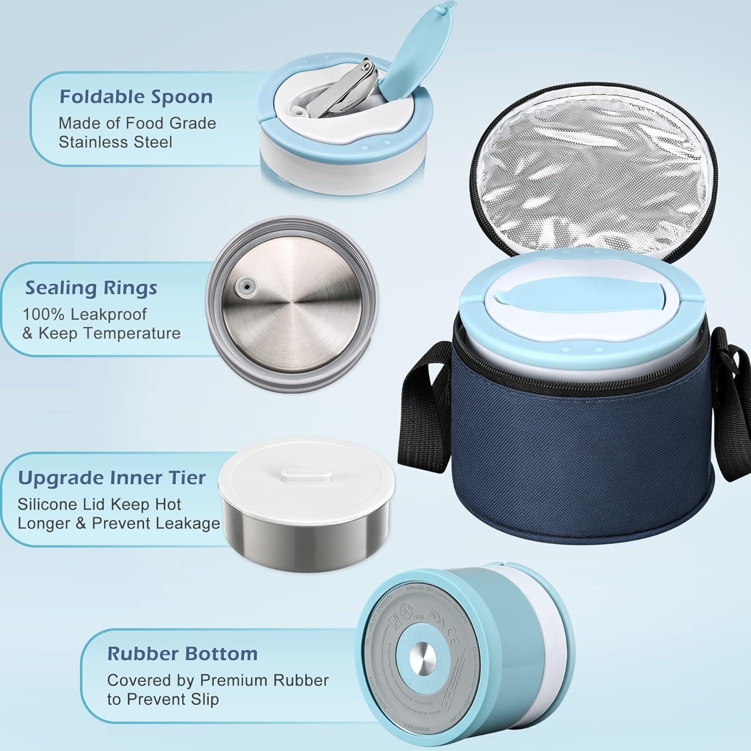 Thermobehälter 700ml Edelstahl Warmhaltebox mit Löffel Blue
