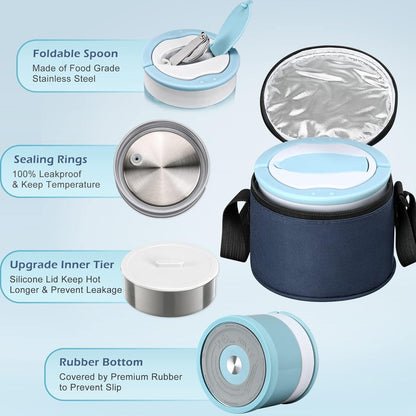Thermobehälter 700ml Edelstahl Warmhaltebox mit Löffel Blue